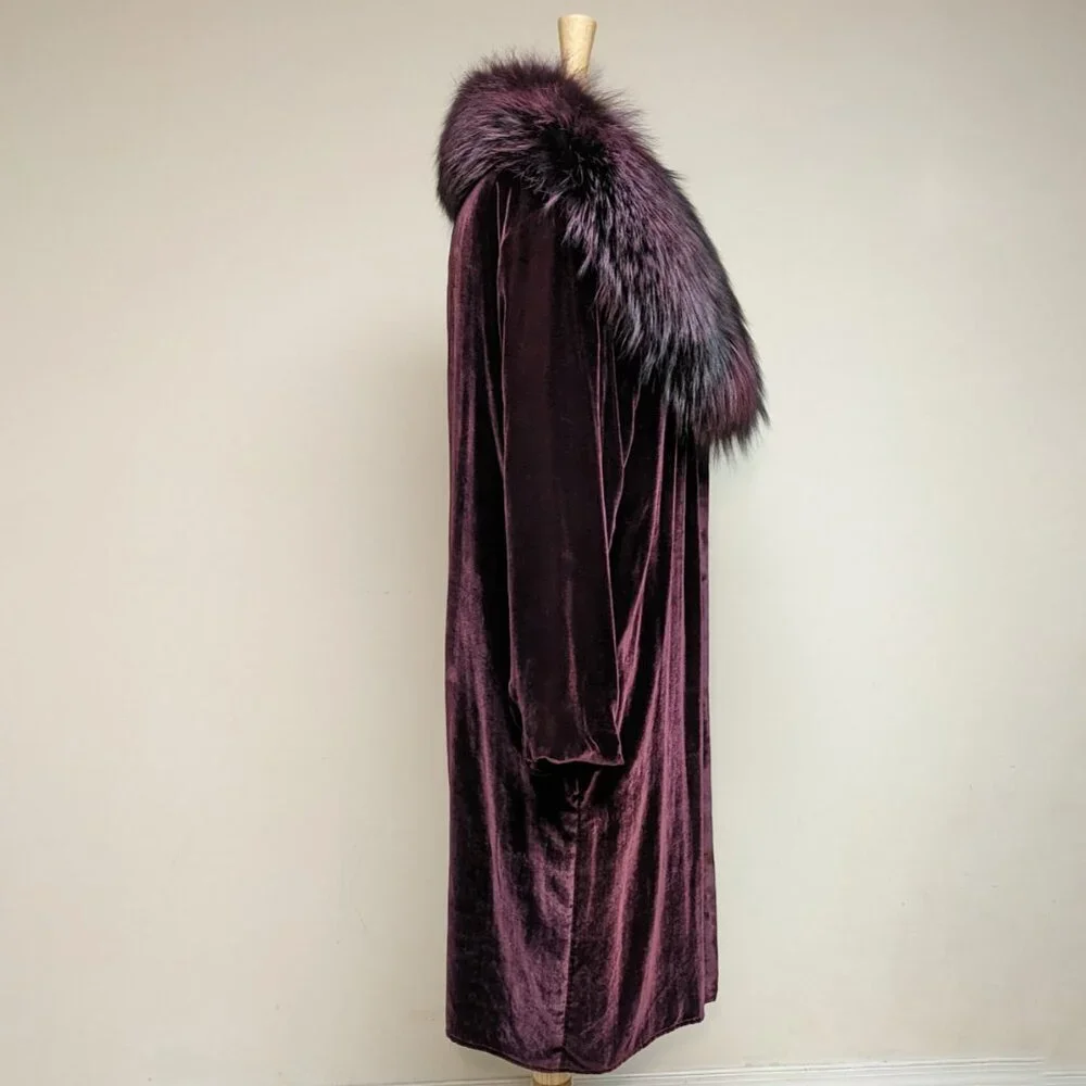 THE PERFEXT The Penelope Fur and Velvet Coat in Burgundy - Picture 3 of 9